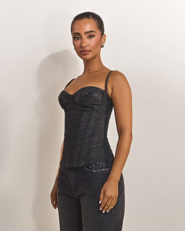 Mars The Label The Everly Corset In Grey Denim