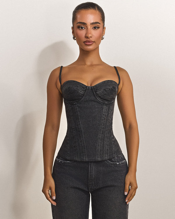 mars the label The Everly Corset in Grey Denim