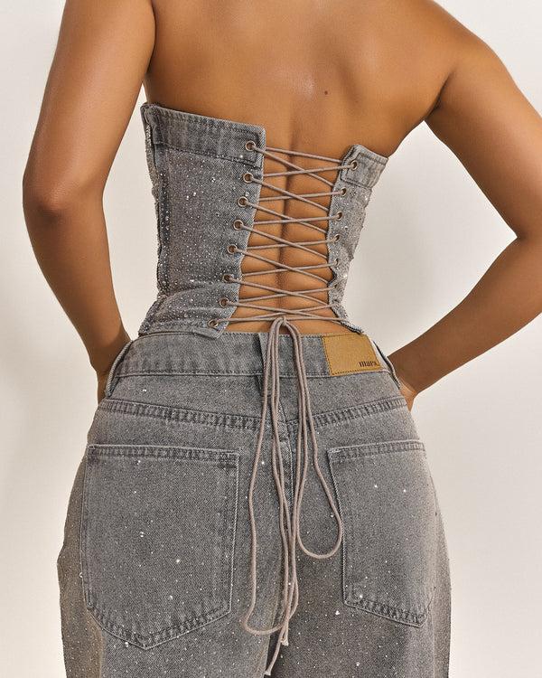 Mars The Label The Kai Rhinestone Corset In Grey