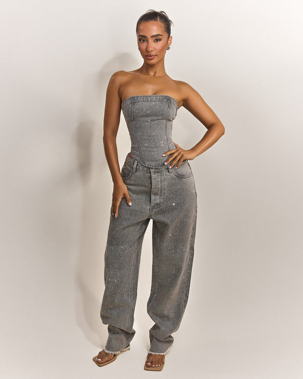Mars The Label The Kai Rhinestone Corset In Grey
