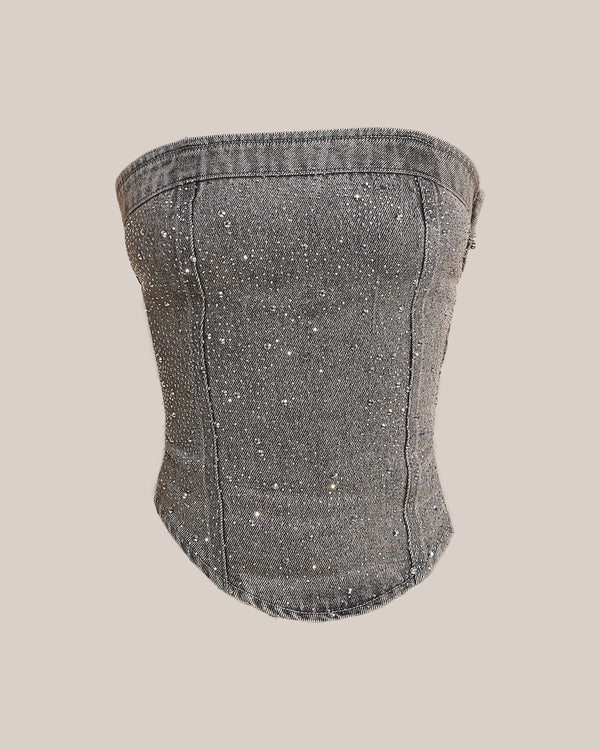 Mars The Label The Kai Rhinestone Corset In Grey