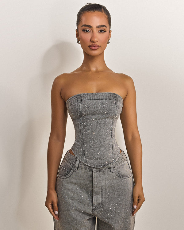 mars the label The Kai Rhinestone Corset in Grey