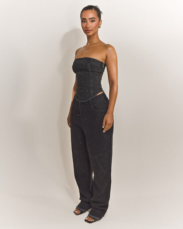 Mars The Label The Kai Rhinestone Jeans In Black