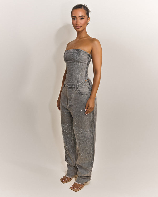 Mars The Label The Kai Rhinestone Jeans In Grey