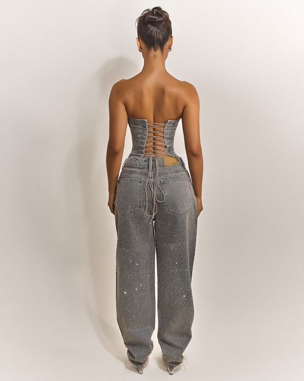 Mars The Label The Kai Rhinestone Jeans In Grey