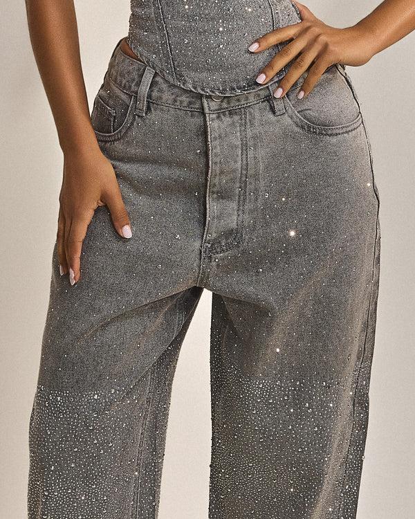 Mars The Label The Kai Rhinestone Jeans In Grey
