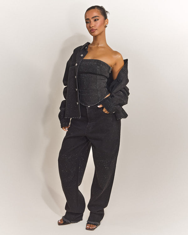 Mars The Label The Kai Rhinestone Shirt In Black