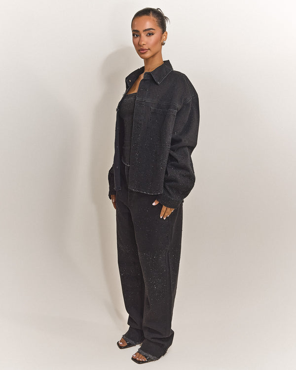 Mars The Label The Kai Rhinestone Shirt In Black