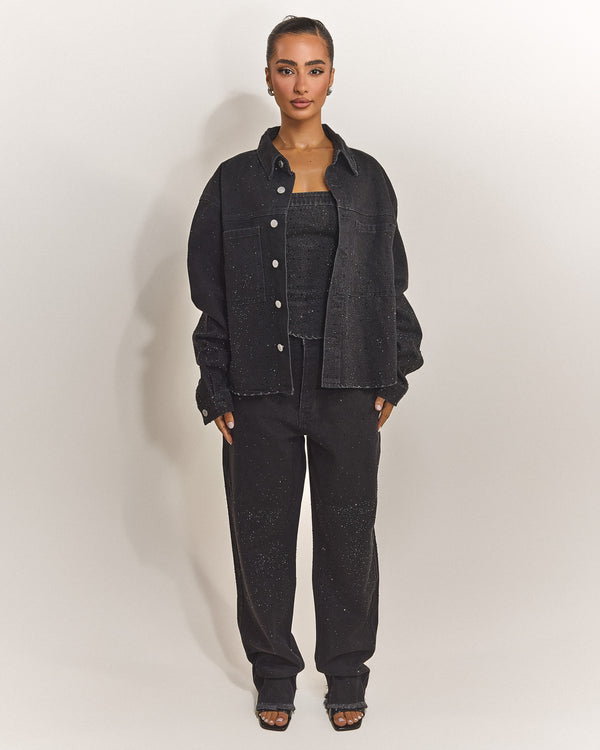 mars the label The Kai Rhinestone Shirt in Black