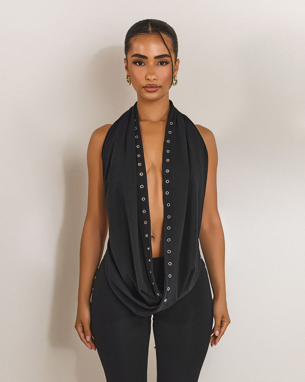 mars the label The Leia Top in Black Eyelet