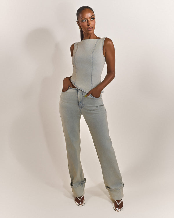 Mars The Label The Mika Set Top In Light Wash
