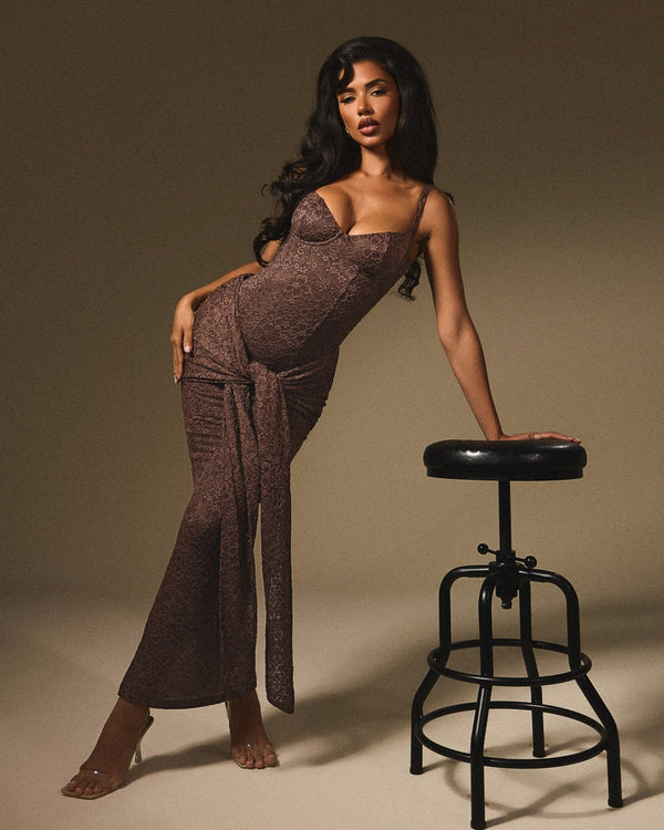 Mars The Label The Tie Front Maxi Dress In Brown