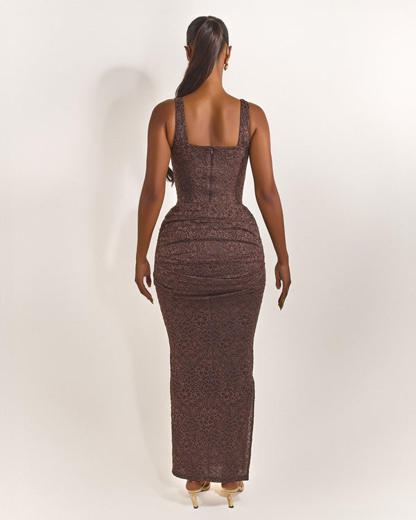 Mars The Label The Tie Front Maxi Dress In Brown
