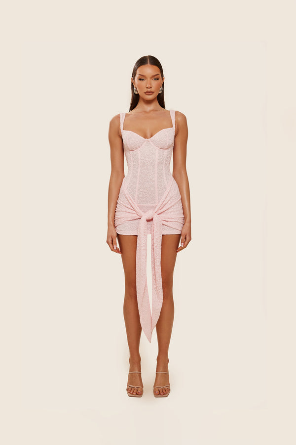 mars the label Tie Front Lace Mini in Pink
