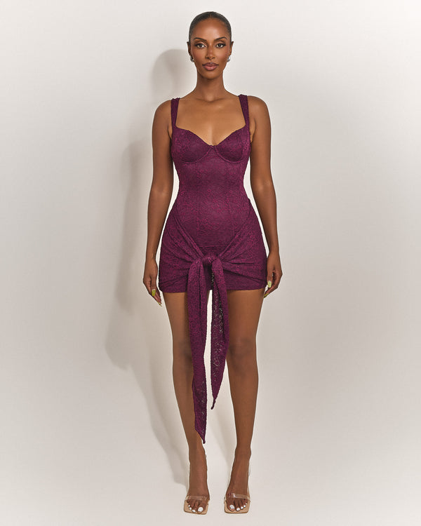 mars the label Tie Front Lace Mini in Plum