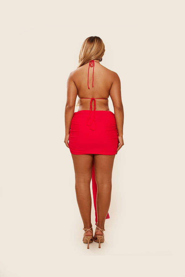 Mars The Label Tie Up Mini Skirt In Red