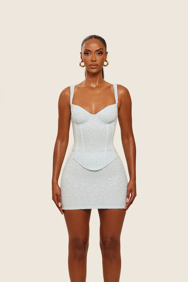 Mars The Label The Cinched Lace Corset Mini Set In Blue