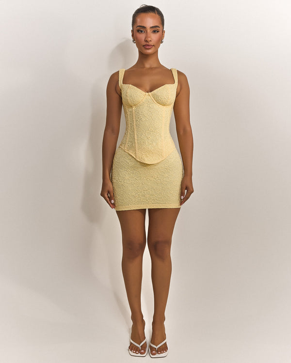 Mars The Label The Cinched Lace Corset Mini Set In Yellow