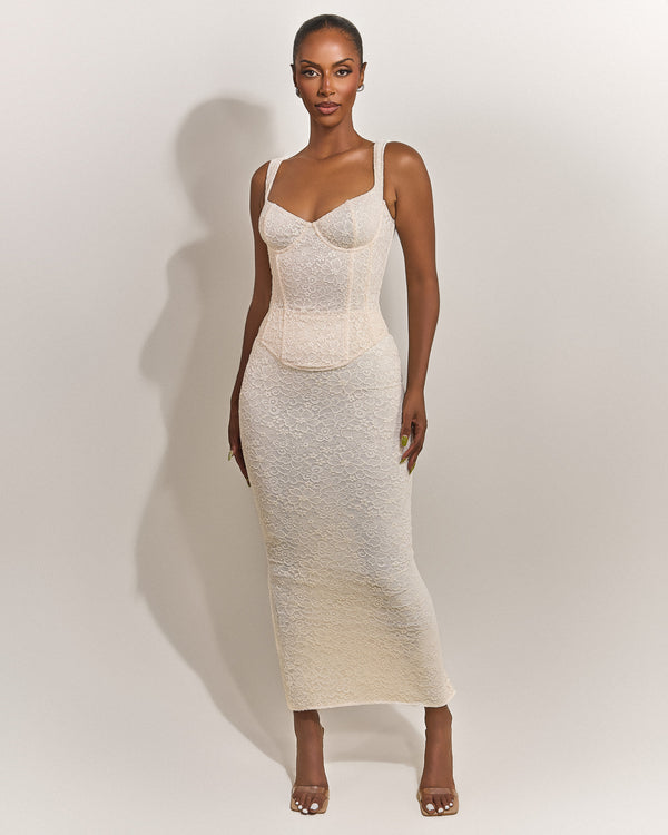 mars the label The Cinched Lace Maxi Set in Off White