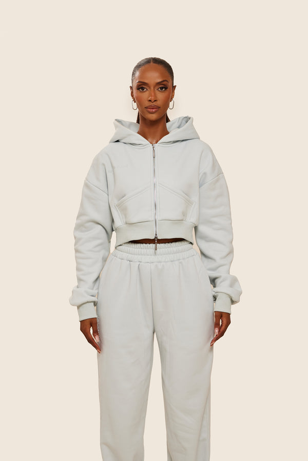 Mars The Label The Classics Cropped Zip Hoodie In Baby Blue