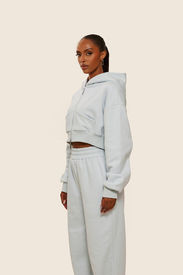 Mars The Label The Classics Cropped Zip Hoodie In Baby Blue