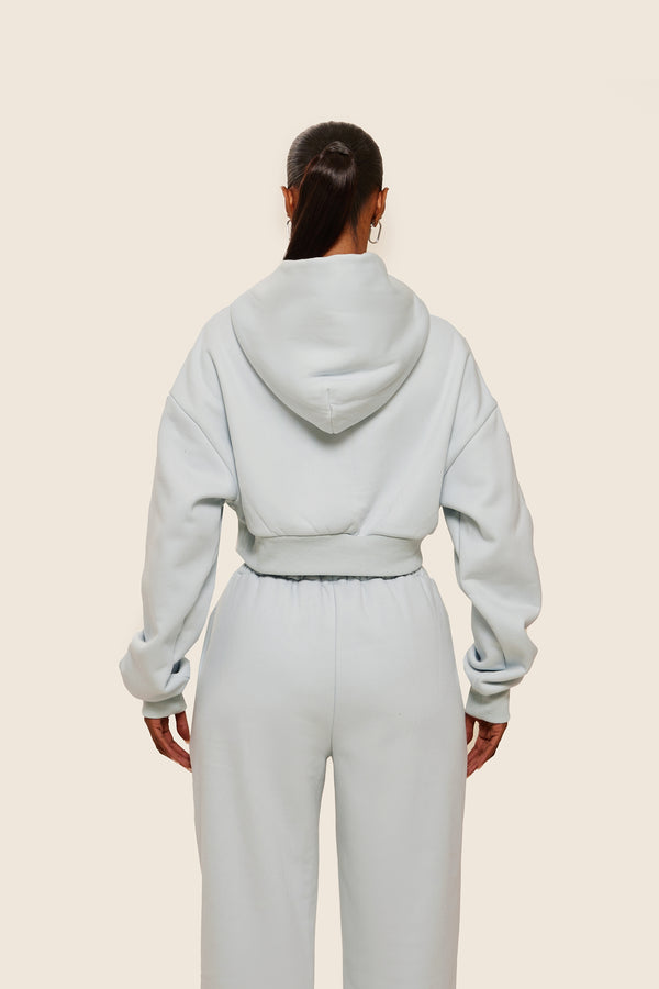 Mars The Label The Classics Cropped Zip Hoodie In Baby Blue