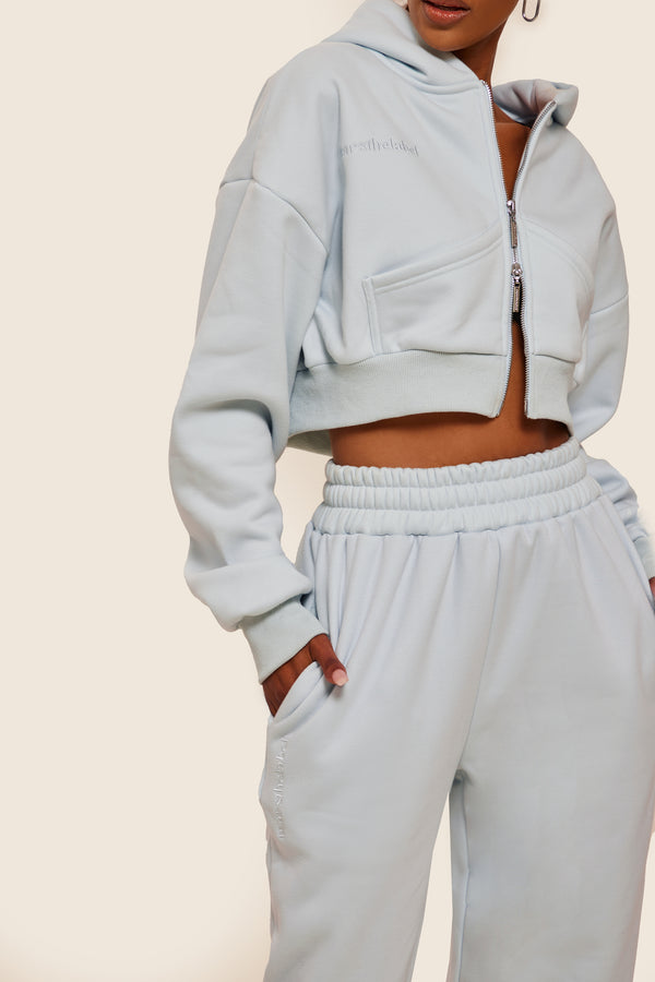 mars the label The Classics Cropped Zip Hoodie in Baby Blue