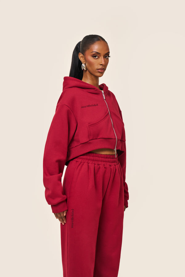Mars The Label The Classics Cropped Zip Hoodie In Red