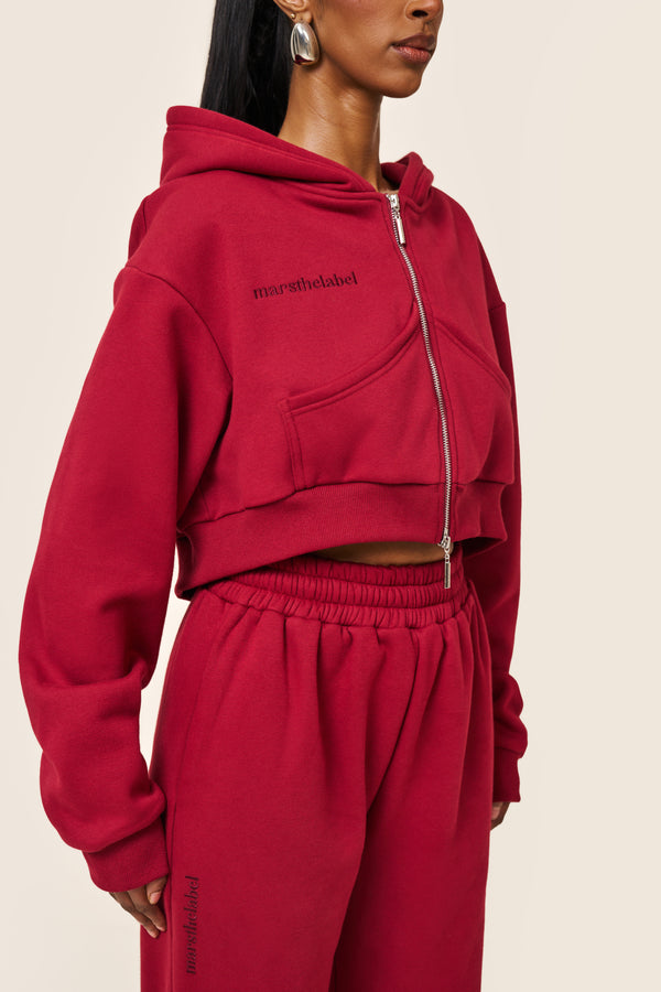 Mars The Label The Classics Cropped Zip Hoodie In Red