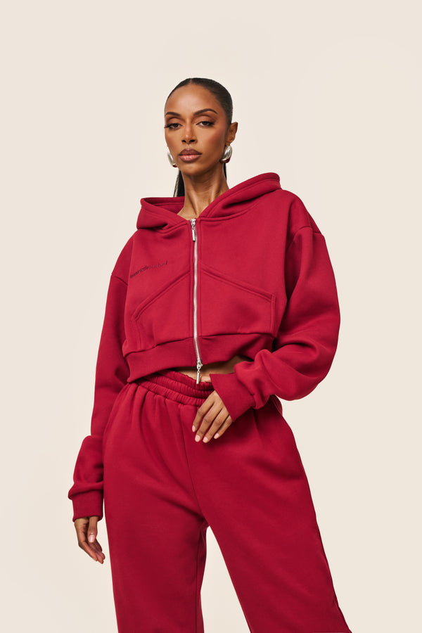 mars the label The Classics Cropped Zip Hoodie in Red