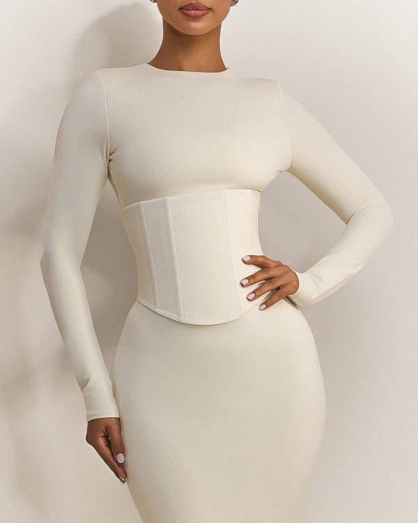Mars The Label The Long Sleeve Sandra Maxi In Off White