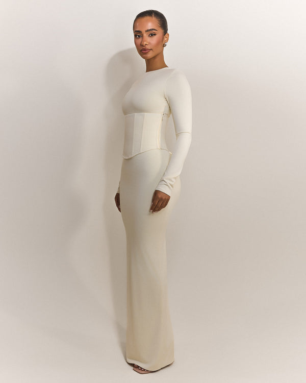 Mars The Label The Long Sleeve Sandra Maxi In Off White