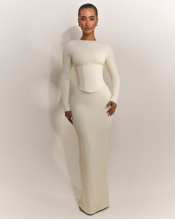 Mars The Label The Long Sleeve Sandra Maxi In Off White