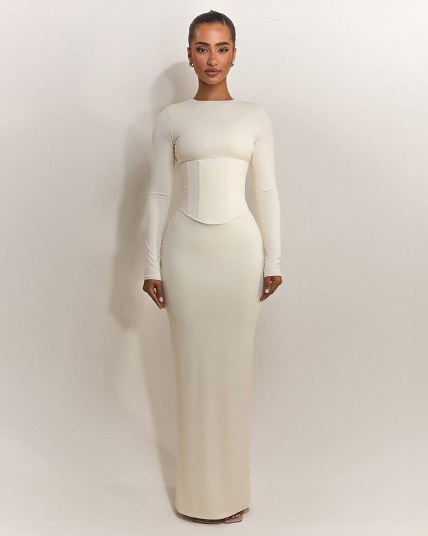 mars the label The Long Sleeve Sandra Maxi in Off White