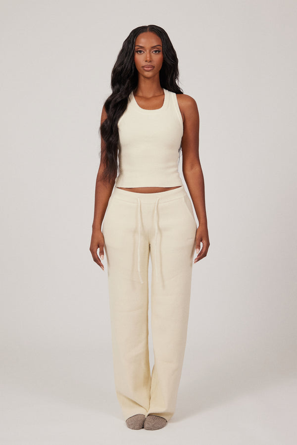 mars the label The Mars Soft Knit Straight Leg Joggers in Cream