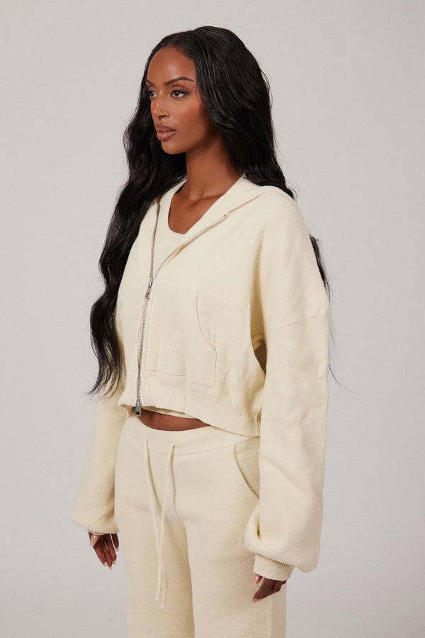 Mars The Label The Mars Soft Knit Zip Hoodie In Cream