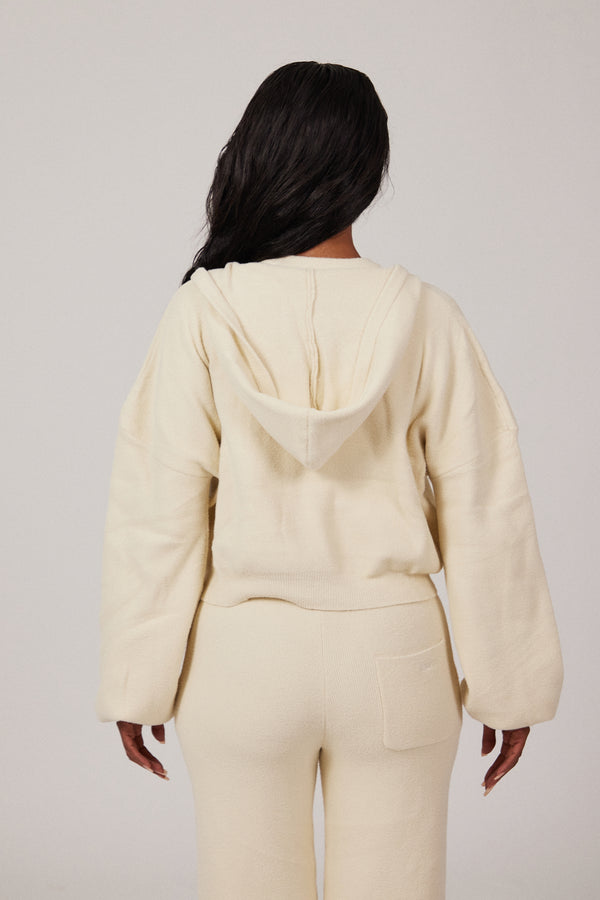 Mars The Label The Mars Soft Knit Zip Hoodie In Cream