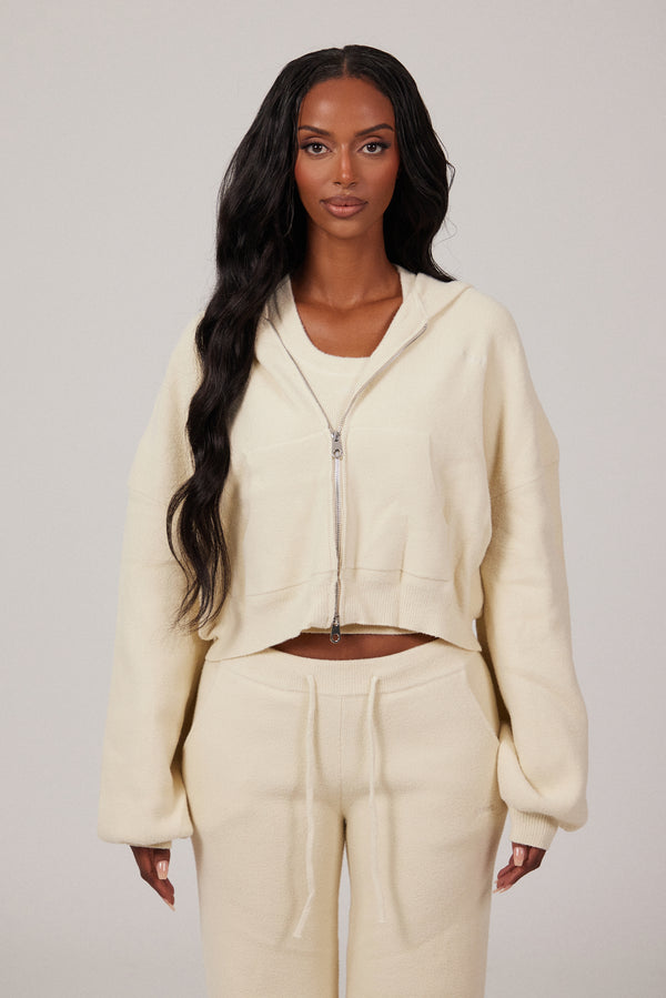 mars the label The Mars Soft Knit Zip Hoodie in Cream