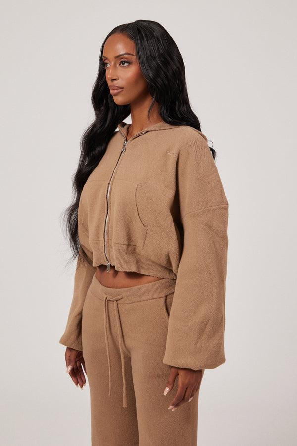 Mars The Label The Mars Soft Knit Zip Hoodie In Mocha