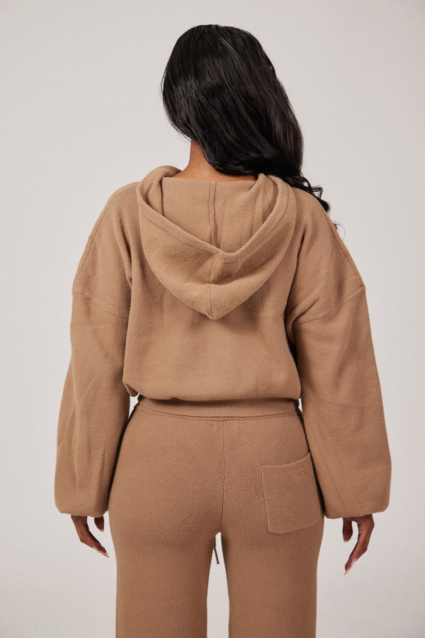Mars The Label The Mars Soft Knit Zip Hoodie In Mocha