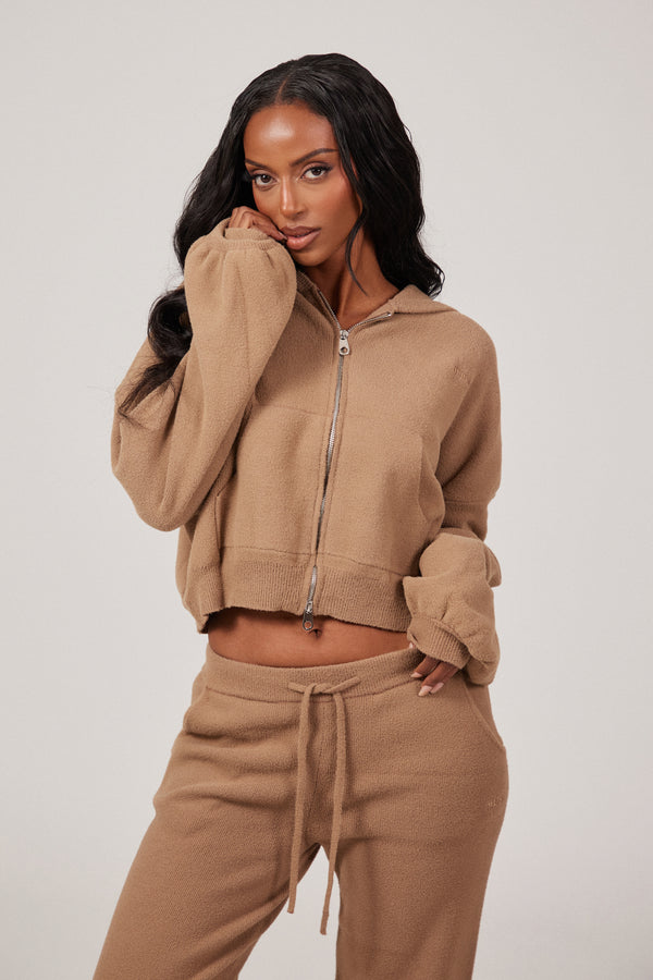 Mars The Label The Mars Soft Knit Zip Hoodie In Mocha