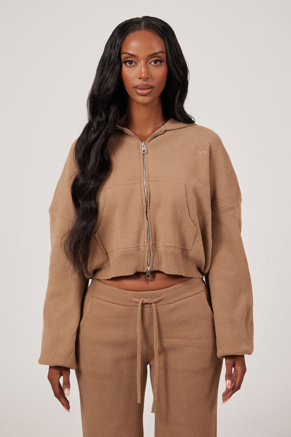 mars the label The Mars Soft Knit Zip Hoodie in Mocha