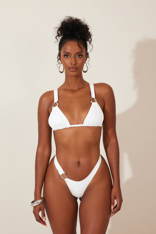 Mars The Label The Silver Detail Ruched Bikini In White