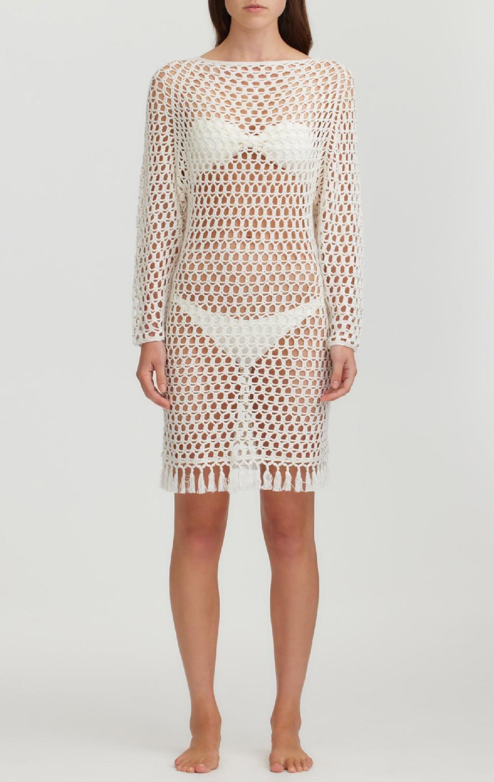 Marysia Crochet Full Sleeve Dress Natural