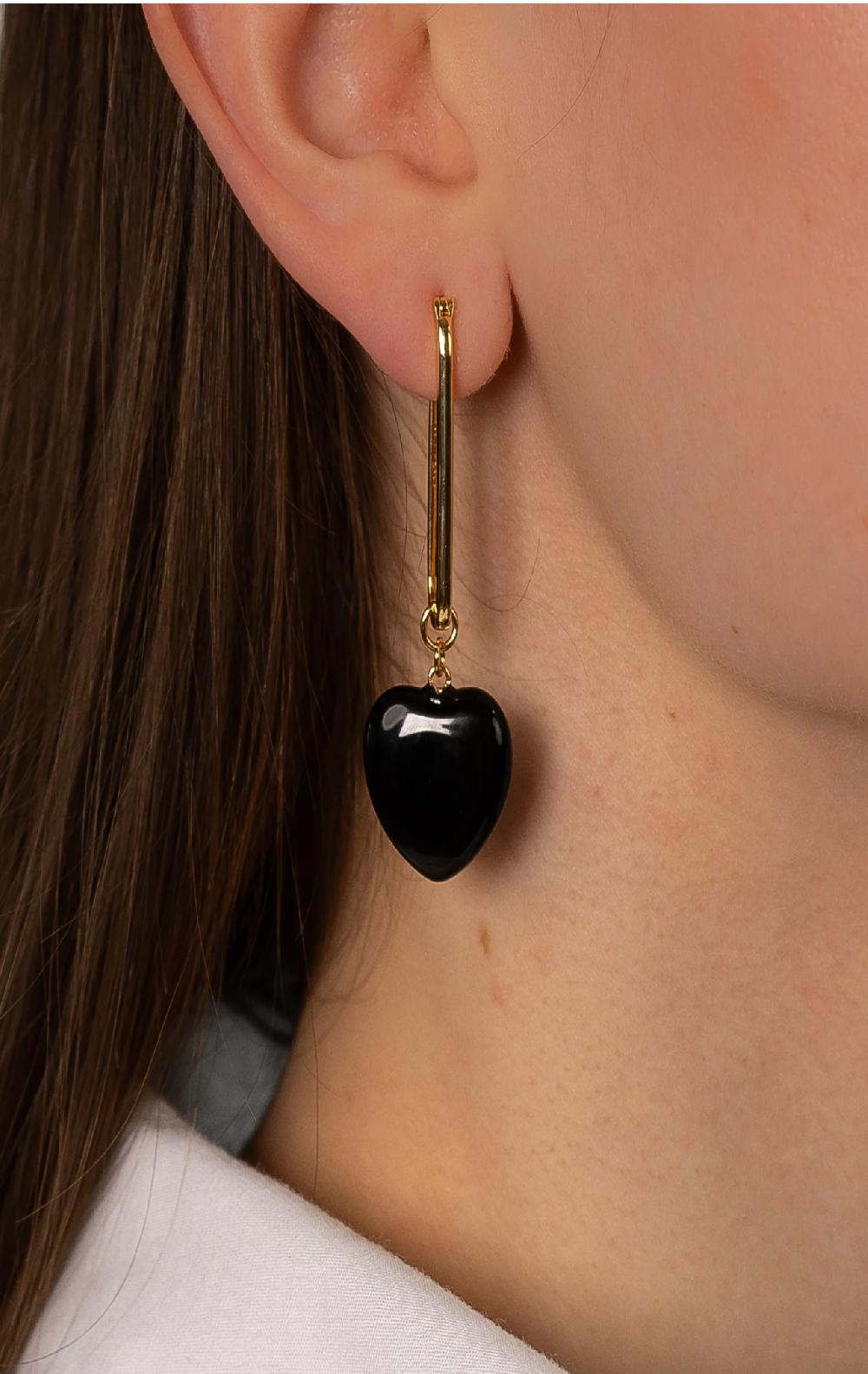 Marysia Gemma Onyx Heart Hoop Earrings