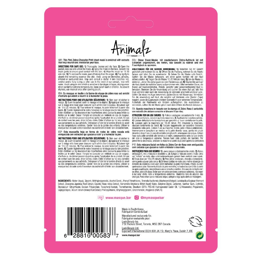 Masquebar Pretty Animalz Pink Zebra Moisturizing Sheet Mask