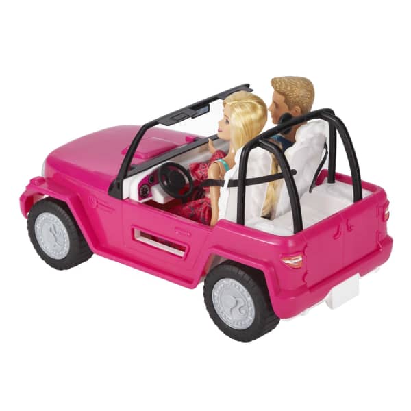 Mattel Barbie Beach Cruiser Set With Barbie And Ken Dolls Pink 2-Seater Toy Car