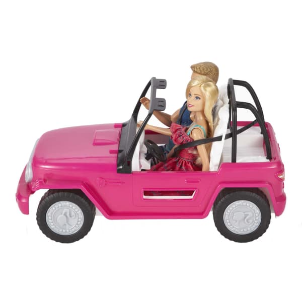 mattel Barbie Beach Cruiser Set With Barbie And Ken Dolls Pink 2-Seater Toy Car
