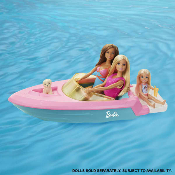 Mattel Barbie Boat With Puppy And Accessories Fits 3 Dolls Floats In Water 3 To 7 Year Olds