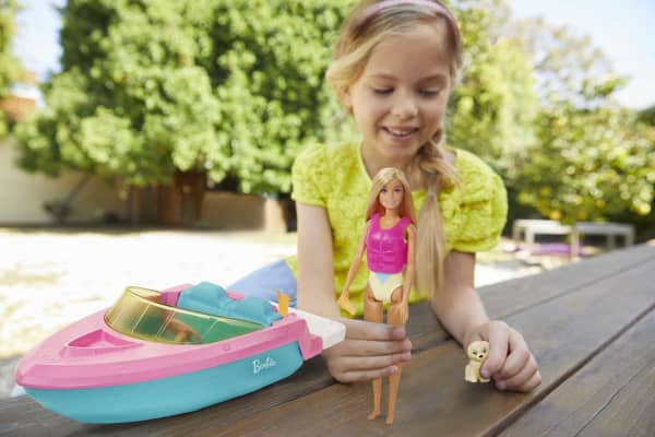 mattel Barbie Boat With Puppy And Accessories Fits 3 Dolls Floats in Water 3 To 7 Year Olds